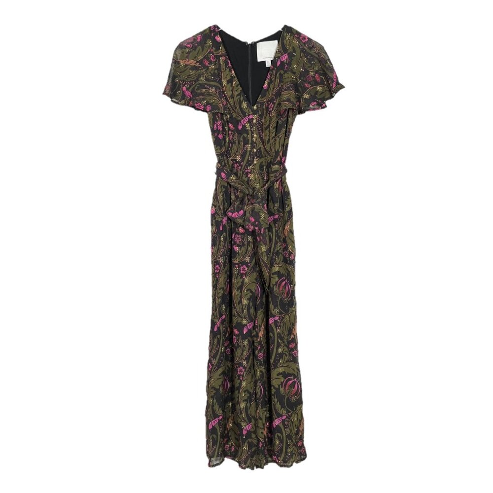 Anthropologie ett:twa Brenda Floral Metallic Threads Jumpsuit Size 2